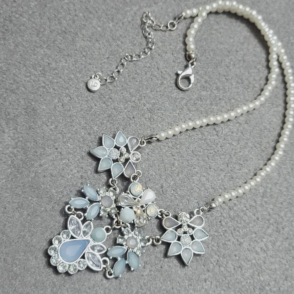Lauren Conrad Multi Flower Crystal And Pearl Statement Necklace